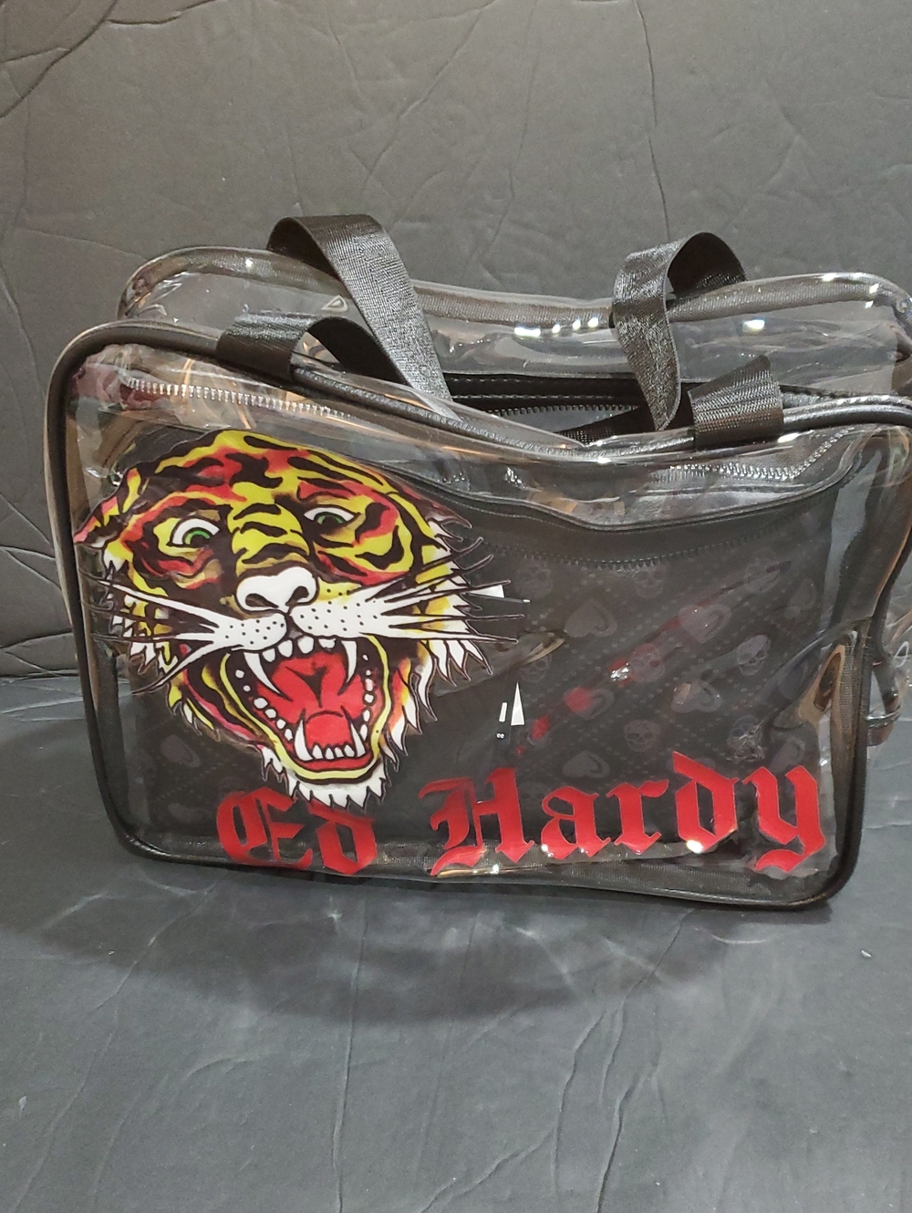 Ed Hardy 3piece clear vinyl makeup bag & 2 black cosmetics beauty pouch case